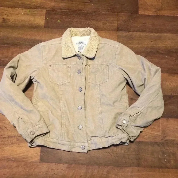 Kids Old Navy Vintage Corduroy Trucker Beige Jacket Sherpa Lined Button Coat XL - Picture 2 of 4